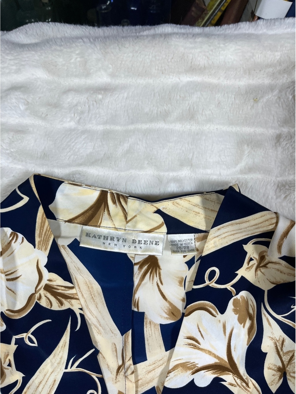 VTG Kathryn Beene Women's 26/28 Navy Cream Gold Maximalist Floral Kimono Cardi